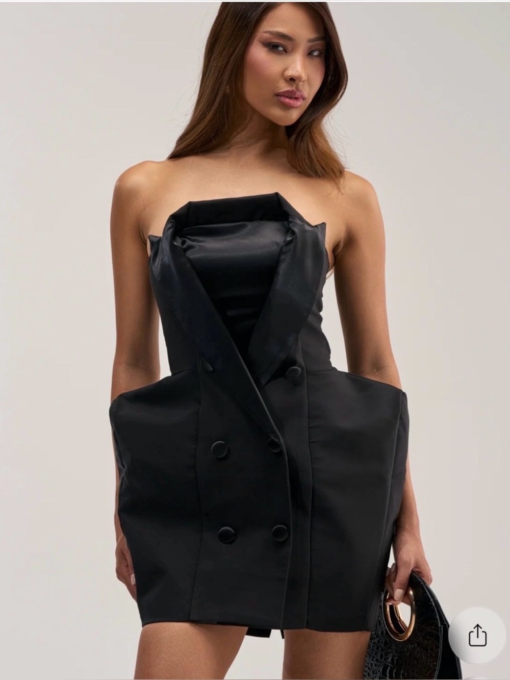 AKIRA Strapless Black Dress with Double-Breasted Button Detail
